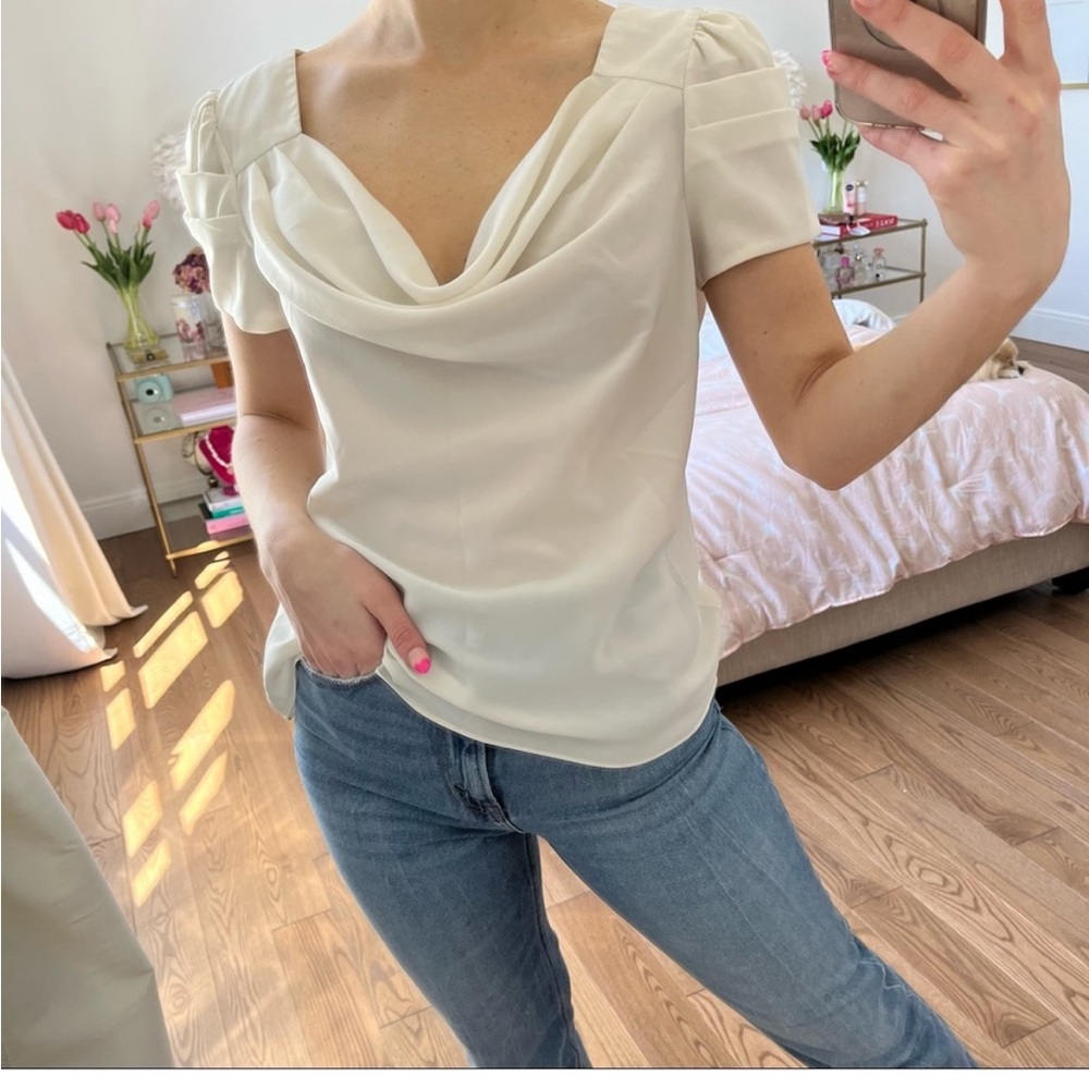 Spense Cream Drape Neck Short Sleeve Blouse